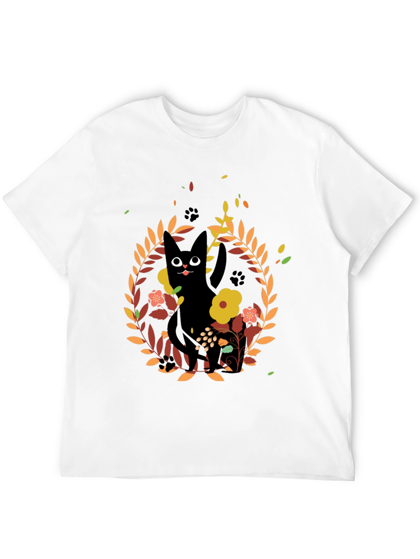 Whimsical Black Cat Floral Wreath T-Shirt