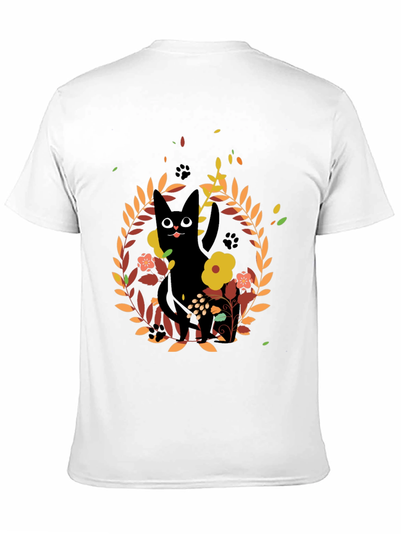 Whimsical Black Cat Floral Wreath T-Shirt