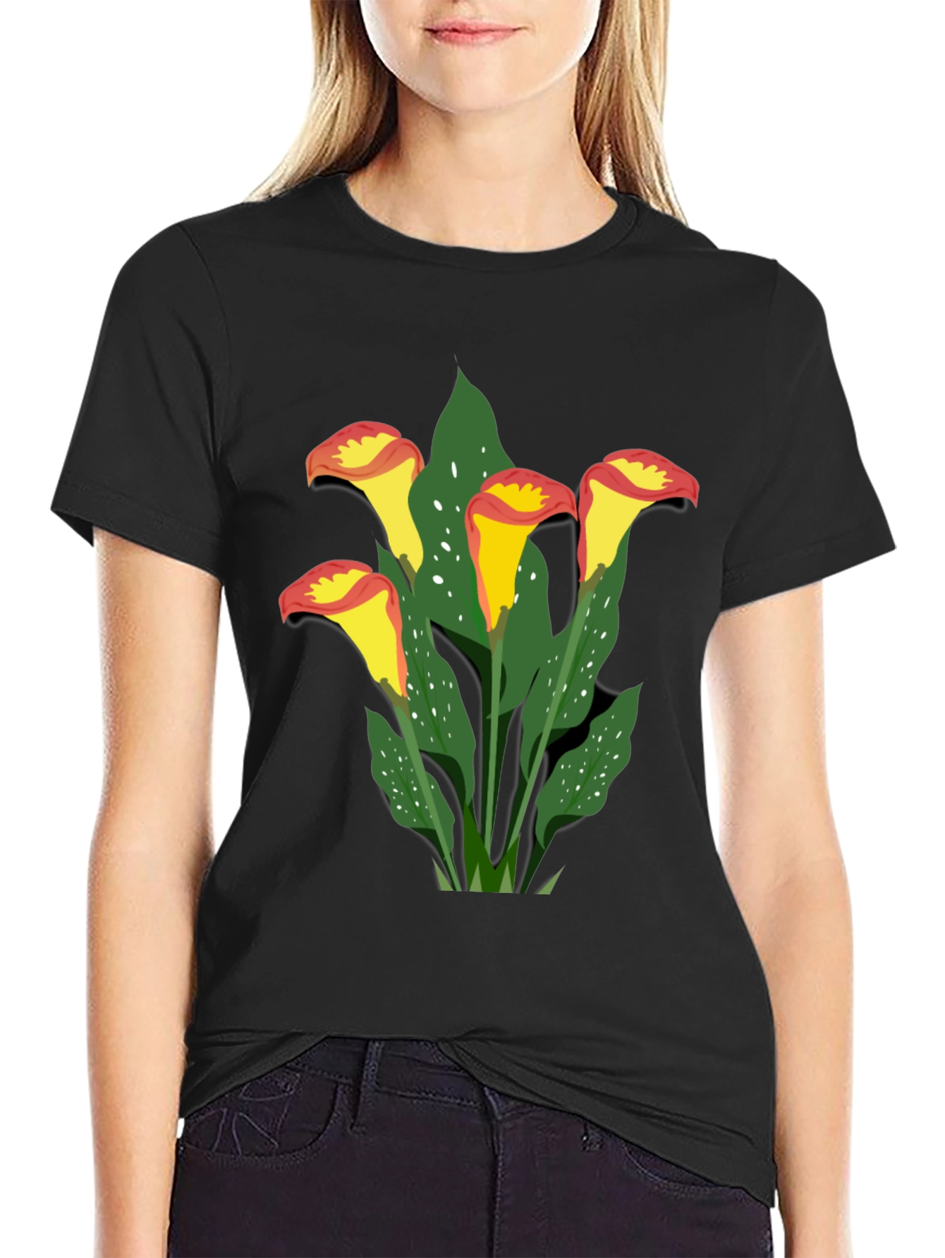 Calla Lily Graphic Tee - Black Cotton T-Shirt
