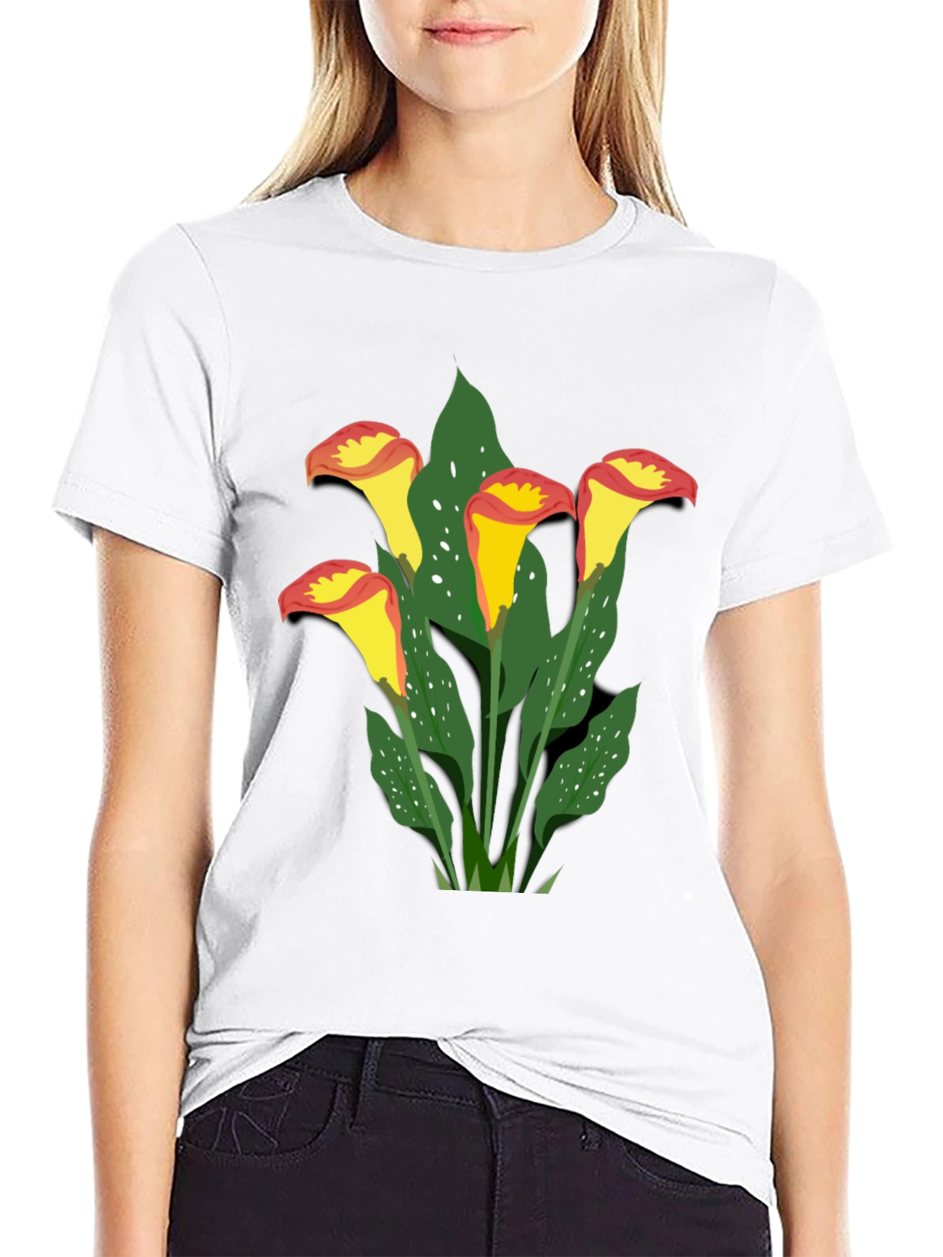 Calla Lily Graphic Tee - Black Cotton T-Shirt