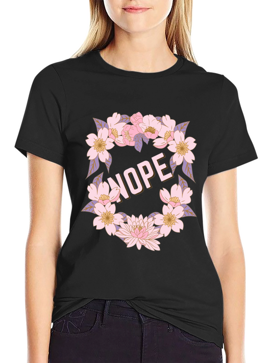 Floral Nope Graphic Tee - Casual Black T-Shirt