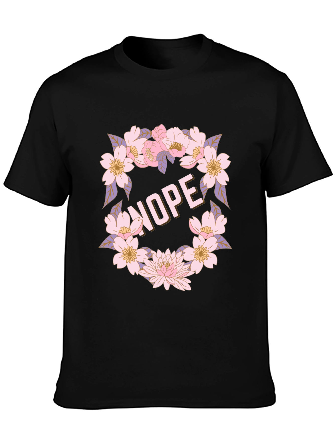Floral Nope Graphic Tee - Casual Black T-Shirt