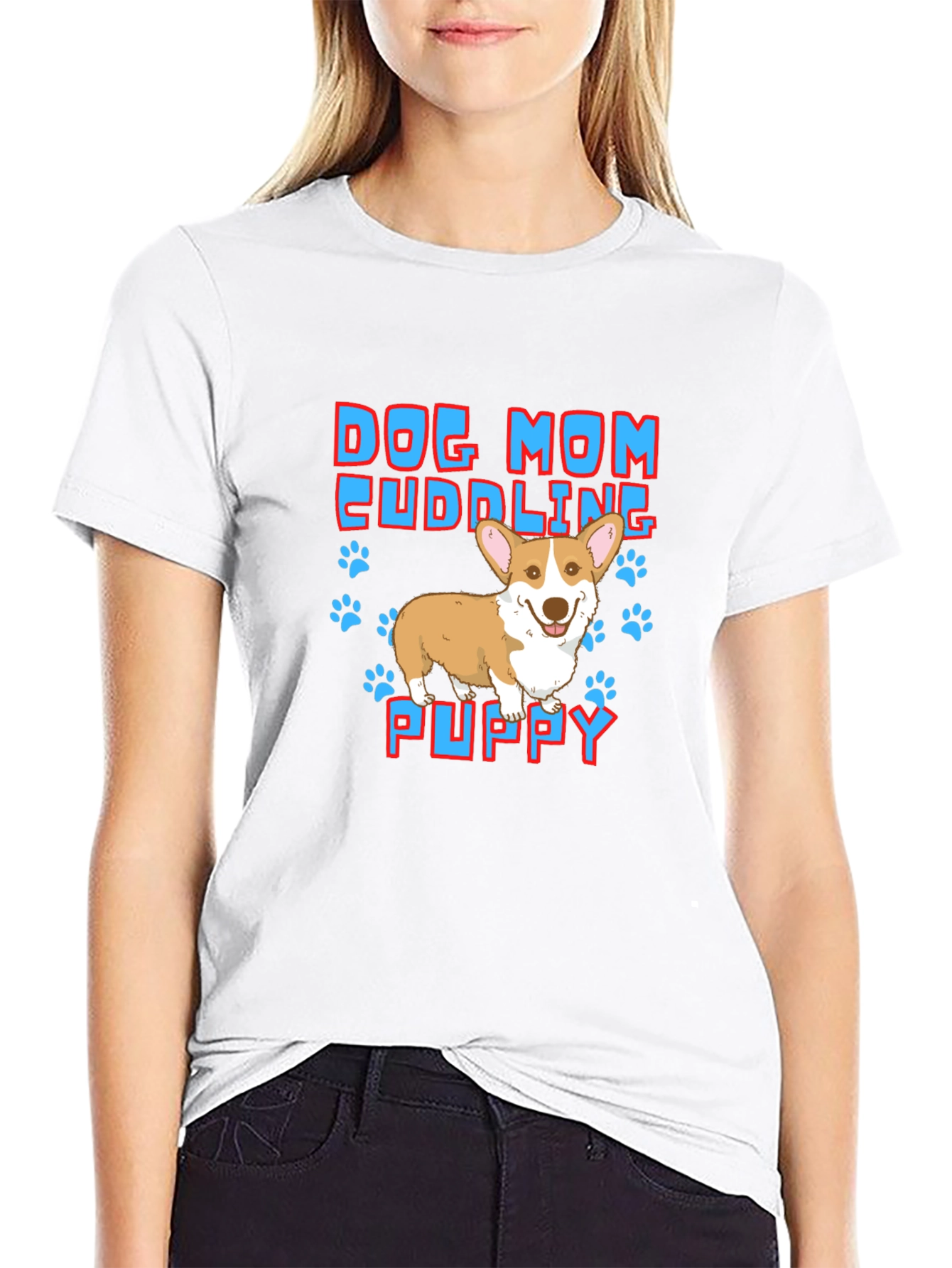 Dog Mom Cuddling Puppy T-Shirt