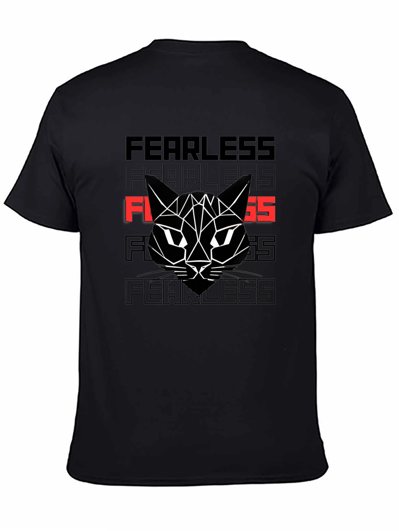 Fearless Cat Graphic Print Black T-Shirt