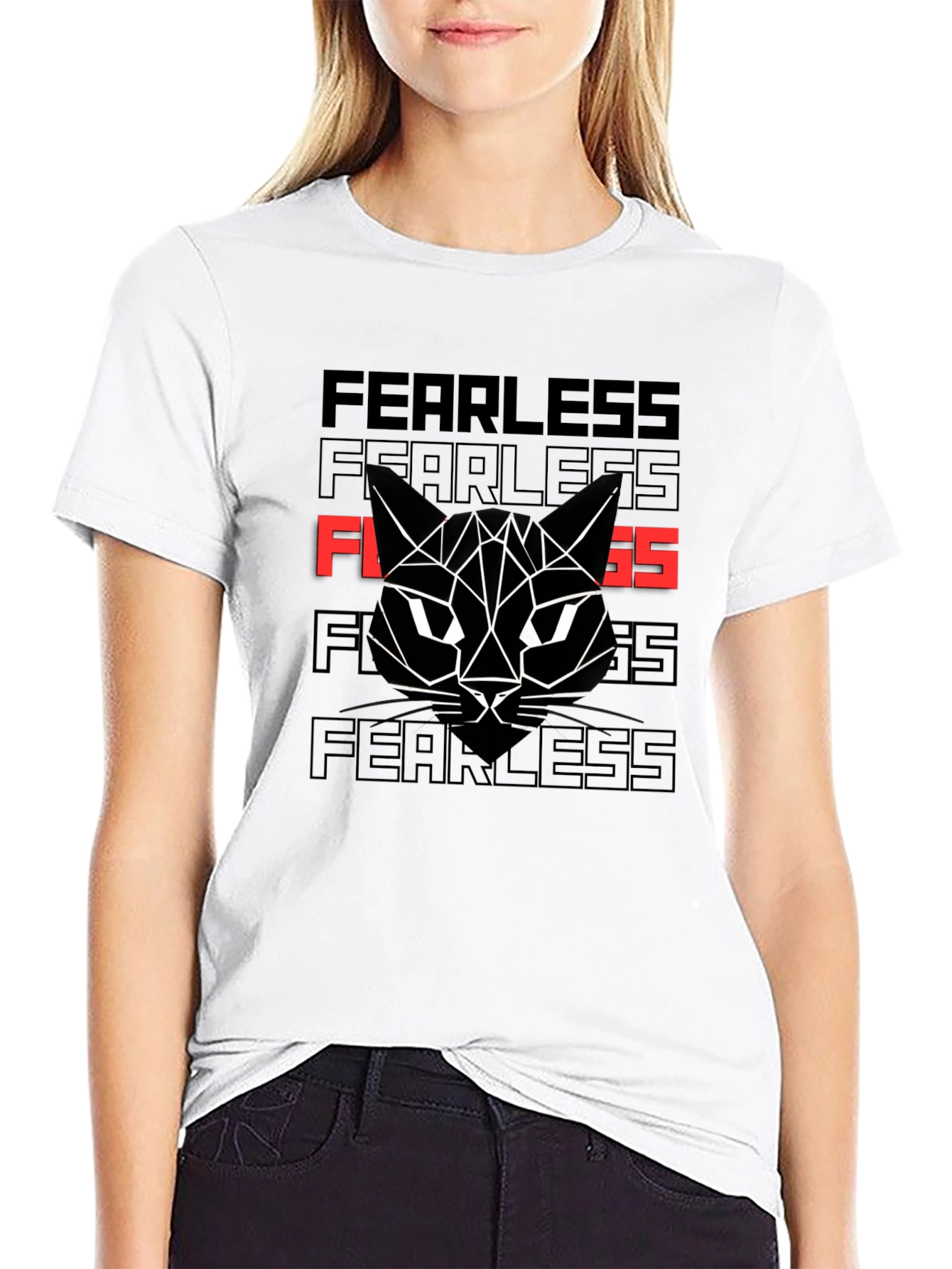 Fearless Cat Graphic Print Black T-Shirt