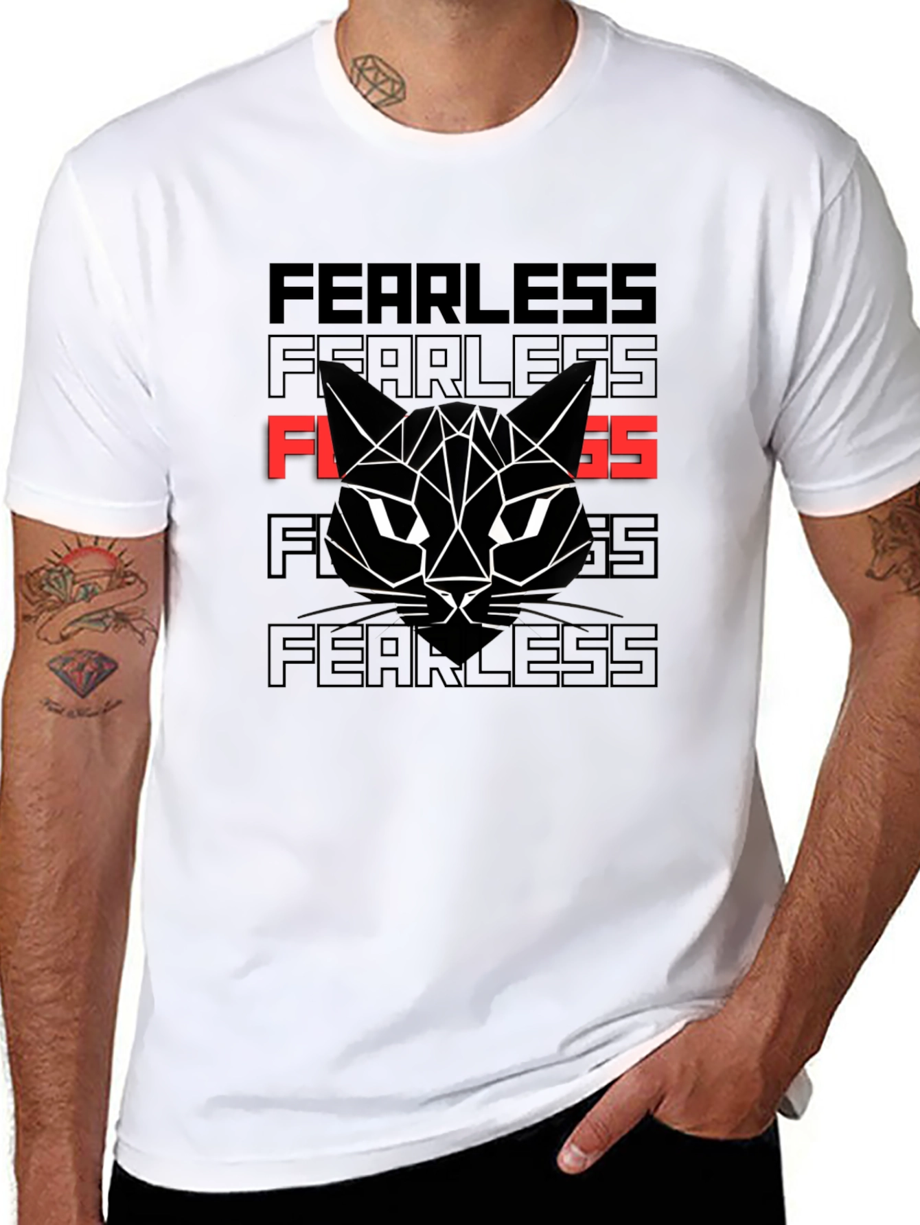 Fearless Cat Graphic Print Black T-Shirt