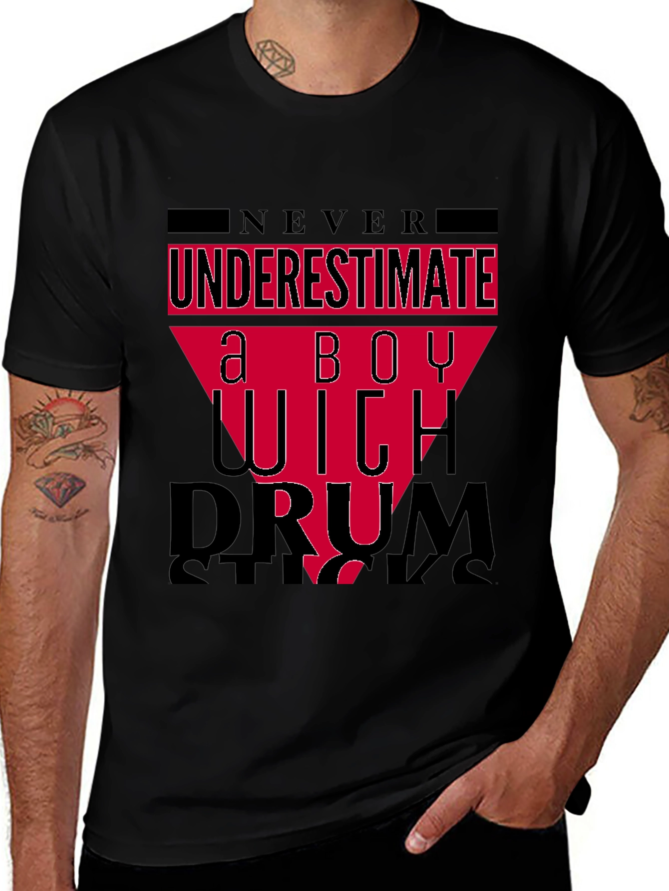 Never Underestimate a Boy With Drumsticks Black T-Shirt