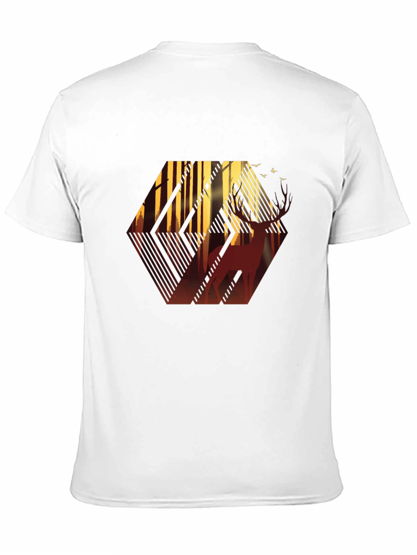 Stylish Mens Black T-Shirt with Deer Forest Graphic