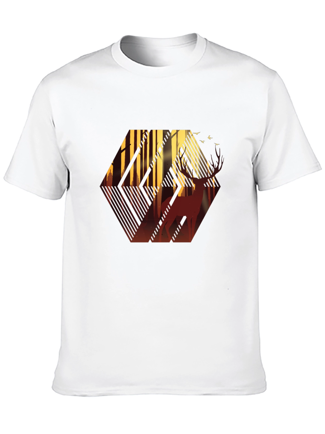 Stylish Mens Black T-Shirt with Deer Forest Graphic