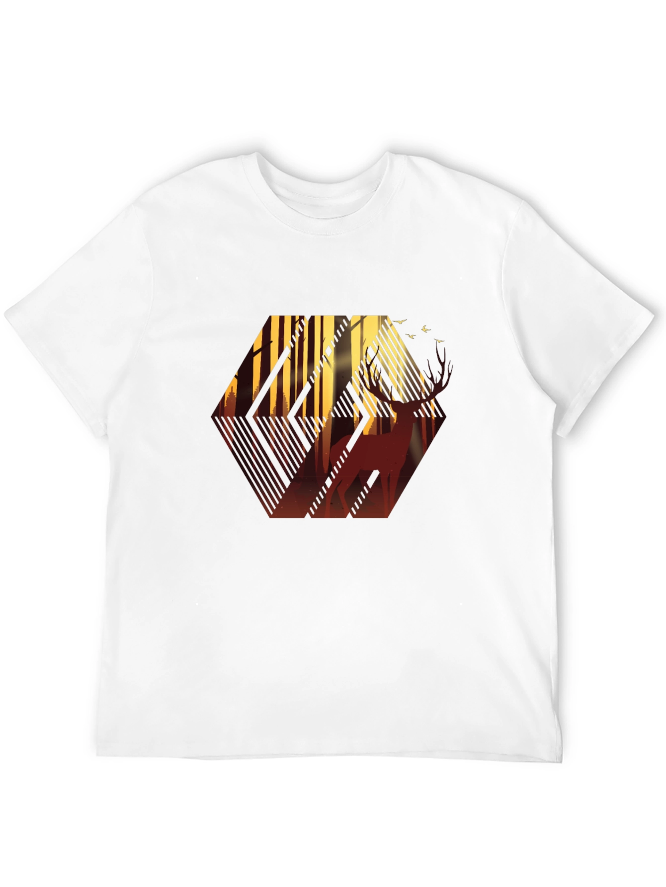Stylish Mens Black T-Shirt with Deer Forest Graphic