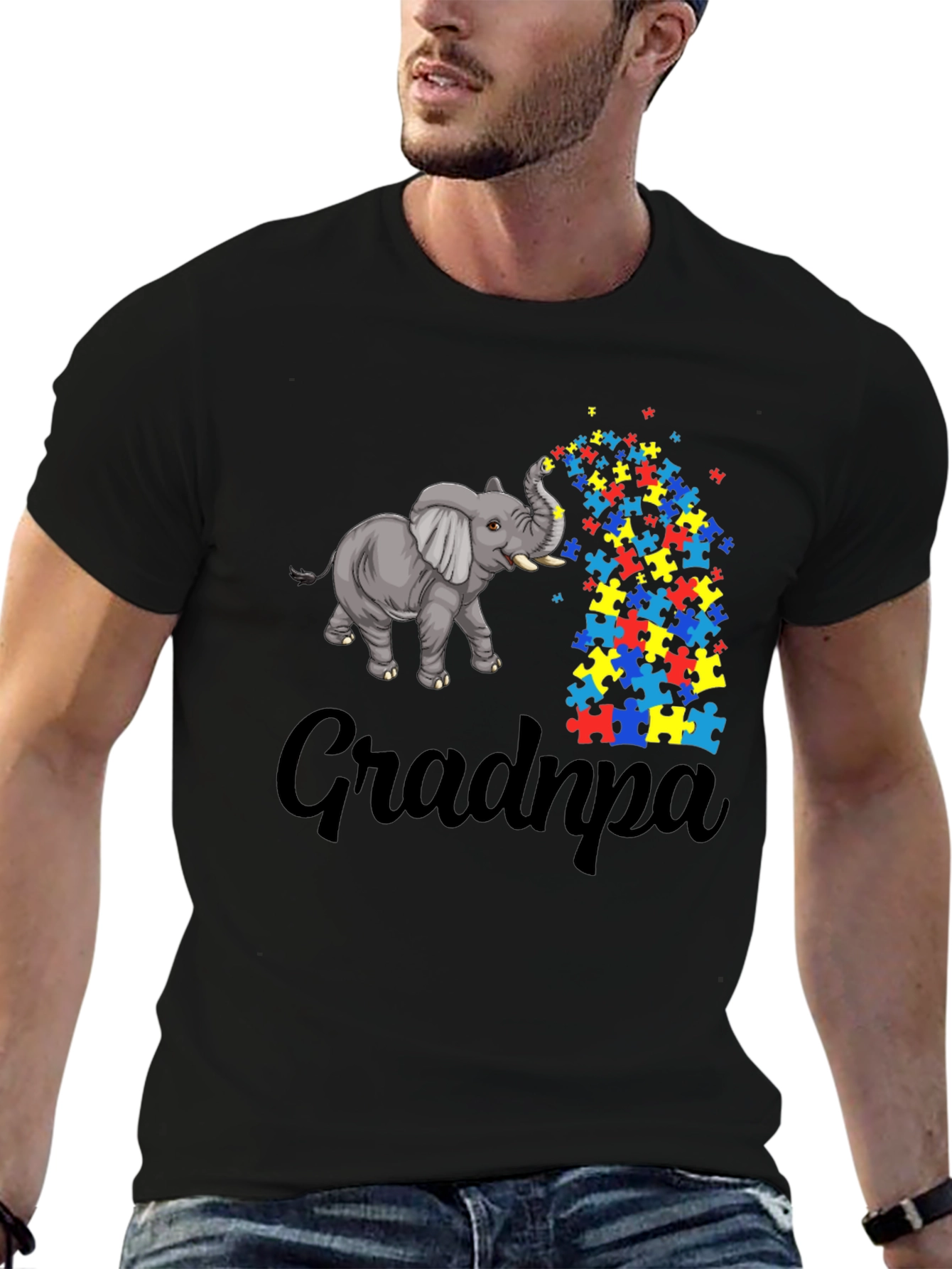 Grandpa Autism Elephant Puzzle T-Shirt