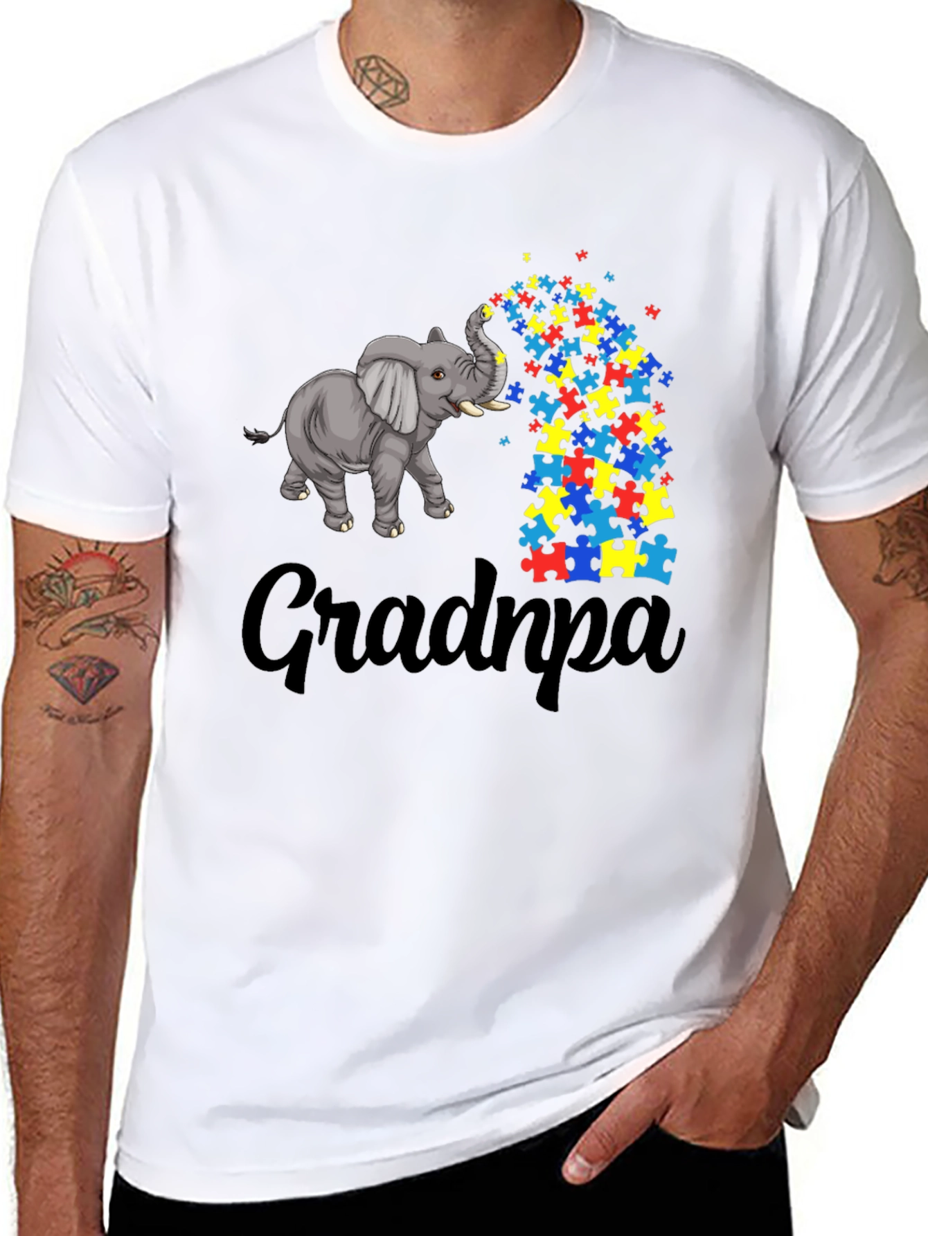 Grandpa Autism Elephant Puzzle T-Shirt