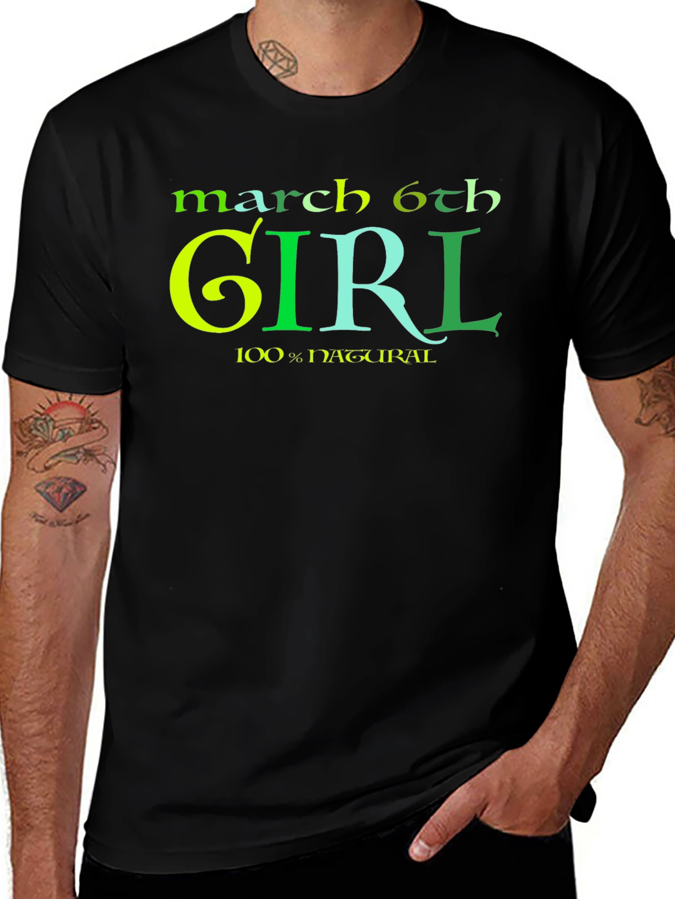 March 6th Girl Natural Black T-Shirt