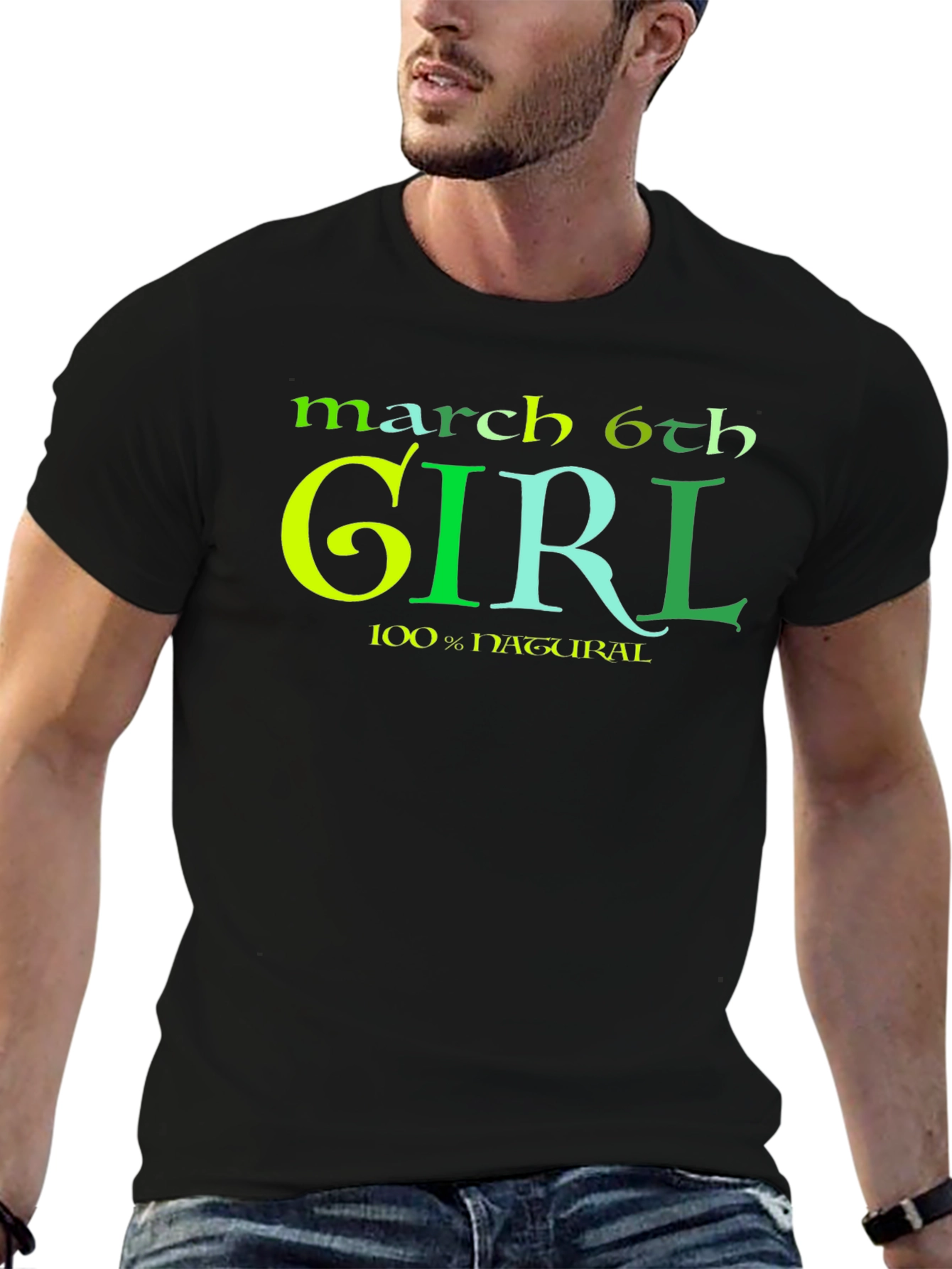 March 6th Girl Natural Black T-Shirt
