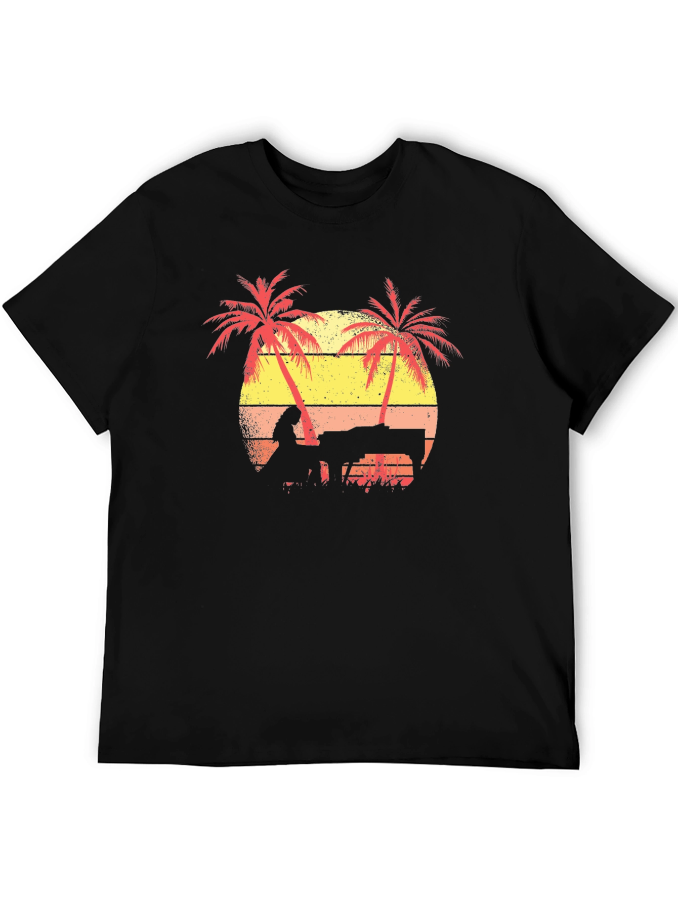 Sunset Piano T-Shirt - Tropical Beach Scene