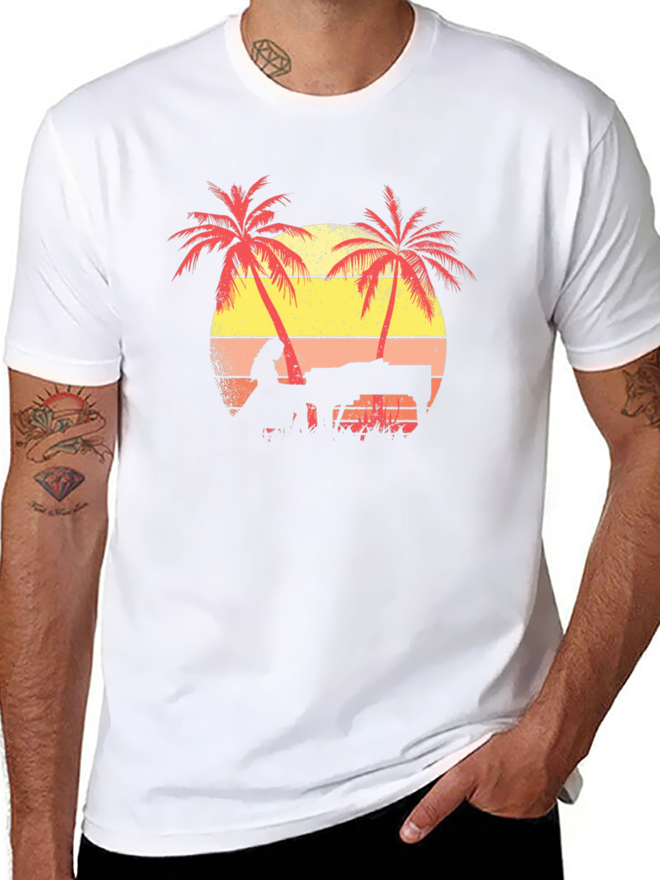 Sunset Piano T-Shirt - Tropical Beach Scene