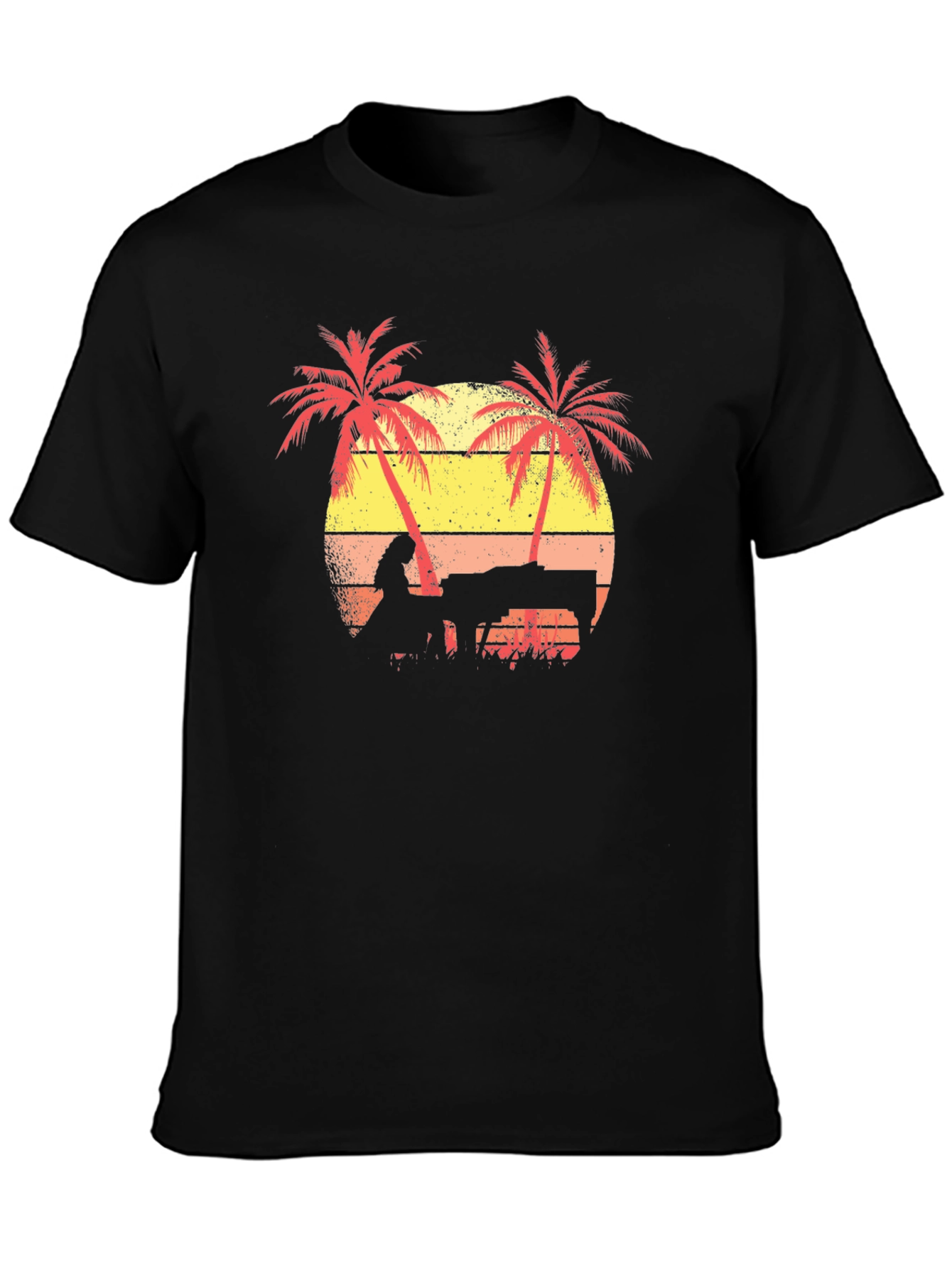 Sunset Piano T-Shirt - Tropical Beach Scene