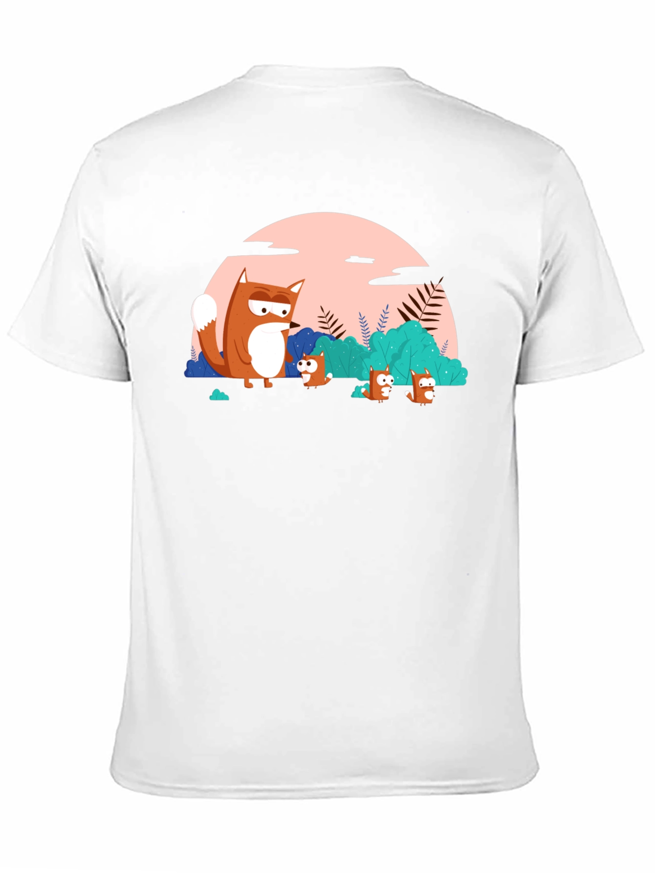 Cartoon Fox Family Black T-Shirt