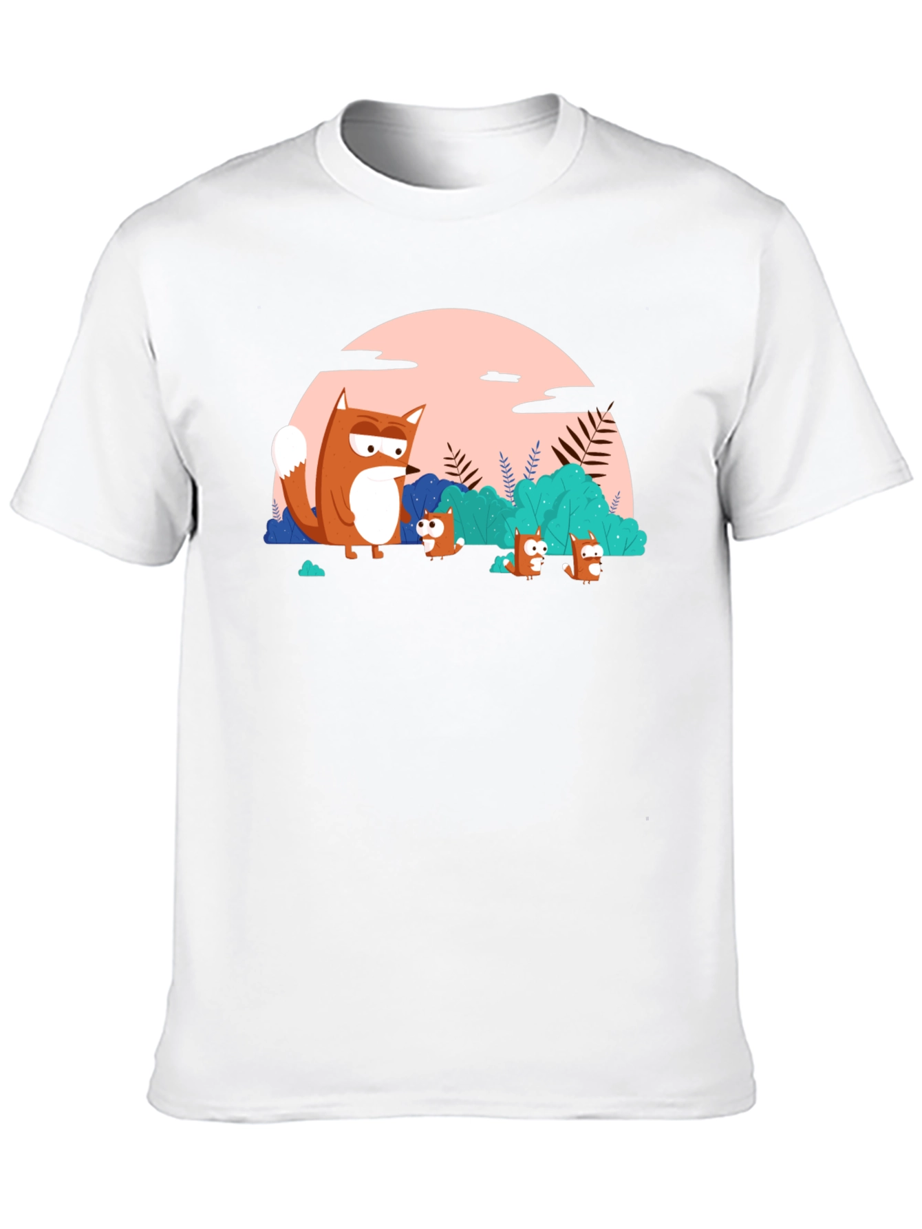 Cartoon Fox Family Black T-Shirt