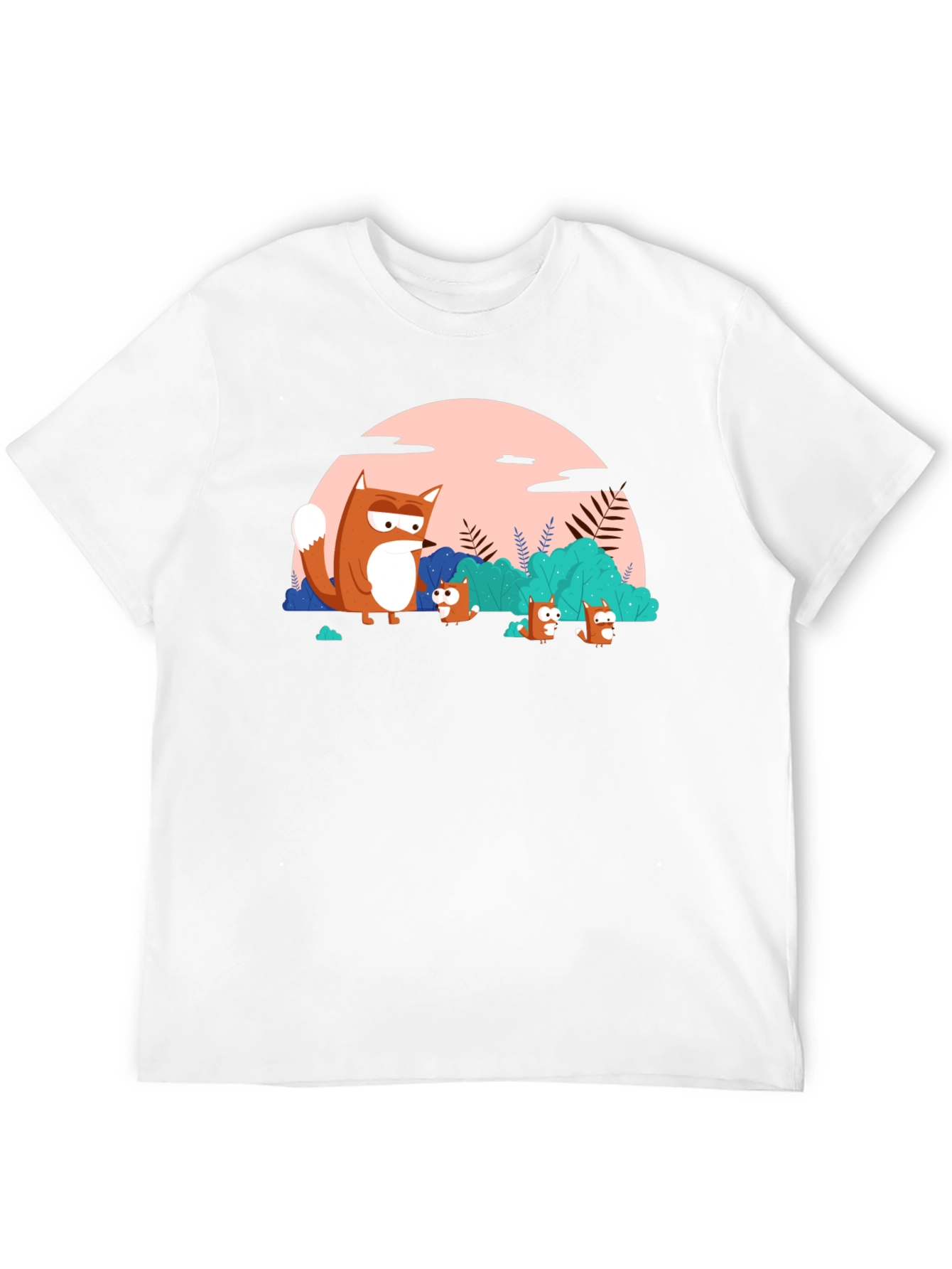 Cartoon Fox Family Black T-Shirt