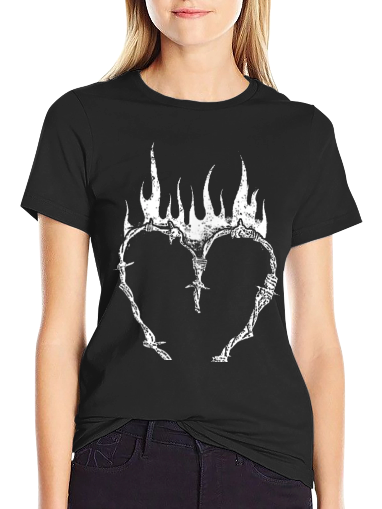Flaming Heart Barbed Wire Graphic T-Shirt