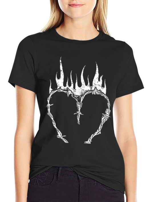 Flaming Heart Barbed Wire Graphic T-Shirt