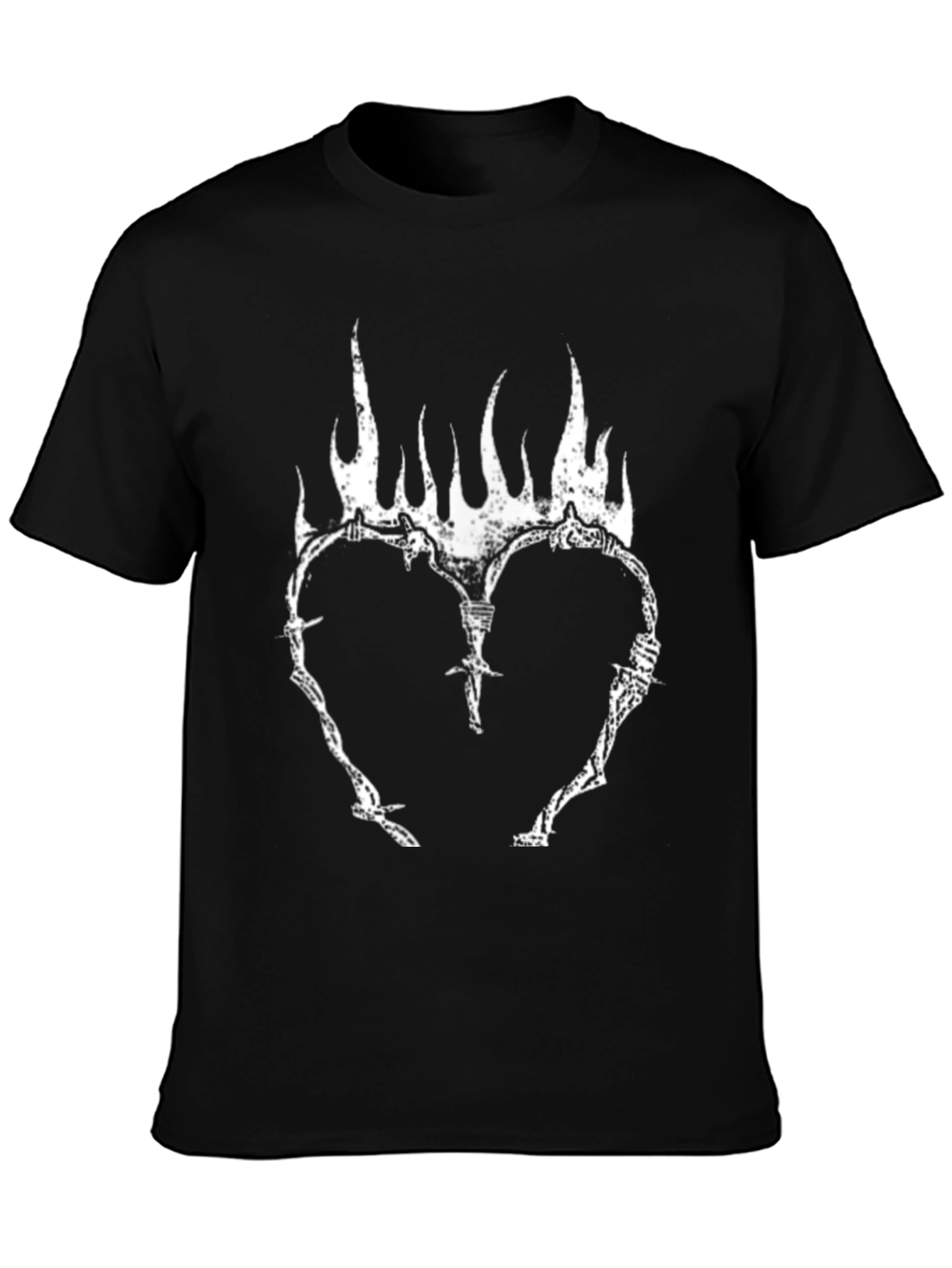 Flaming Heart Barbed Wire Graphic T-Shirt