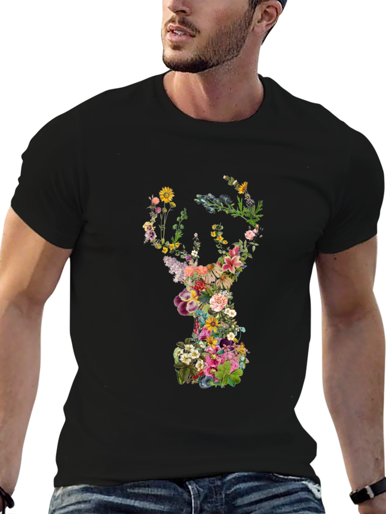 Floral Skull Graphic Black T-Shirt