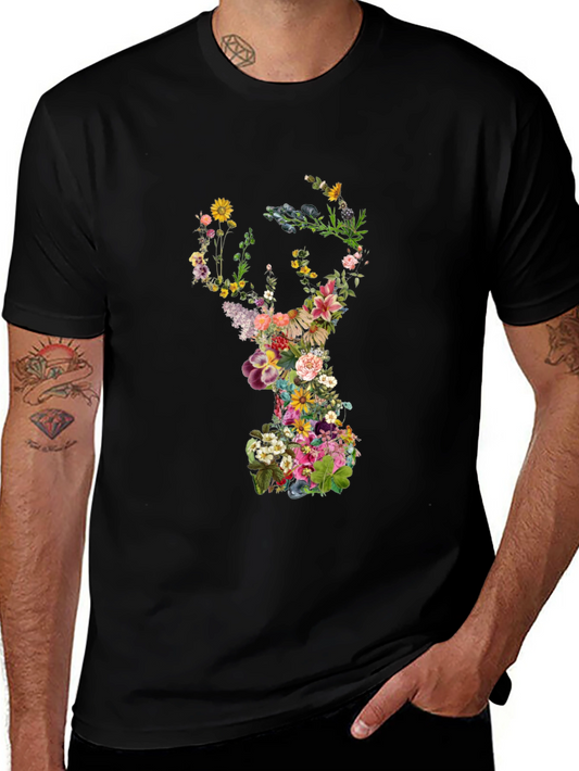 Floral Skull Graphic Black T-Shirt