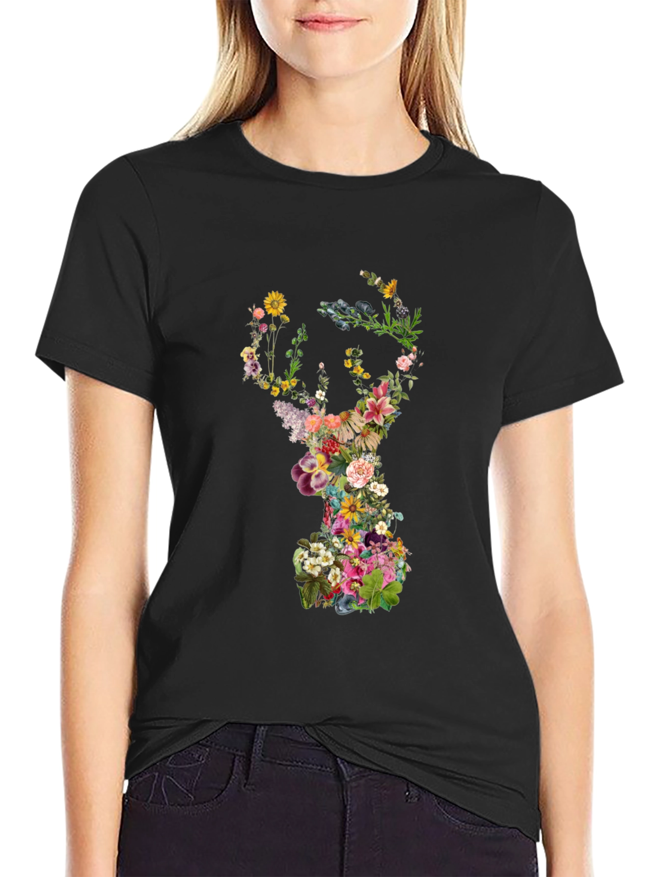 Floral Skull Graphic Black T-Shirt