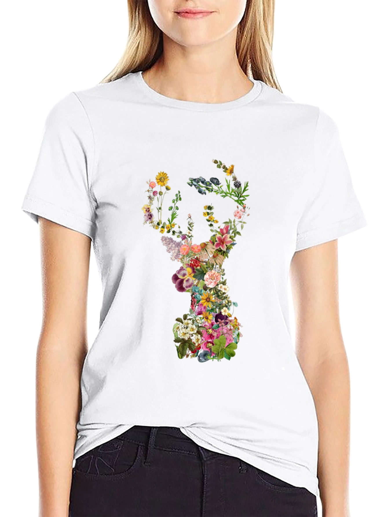 Floral Skull Graphic Black T-Shirt