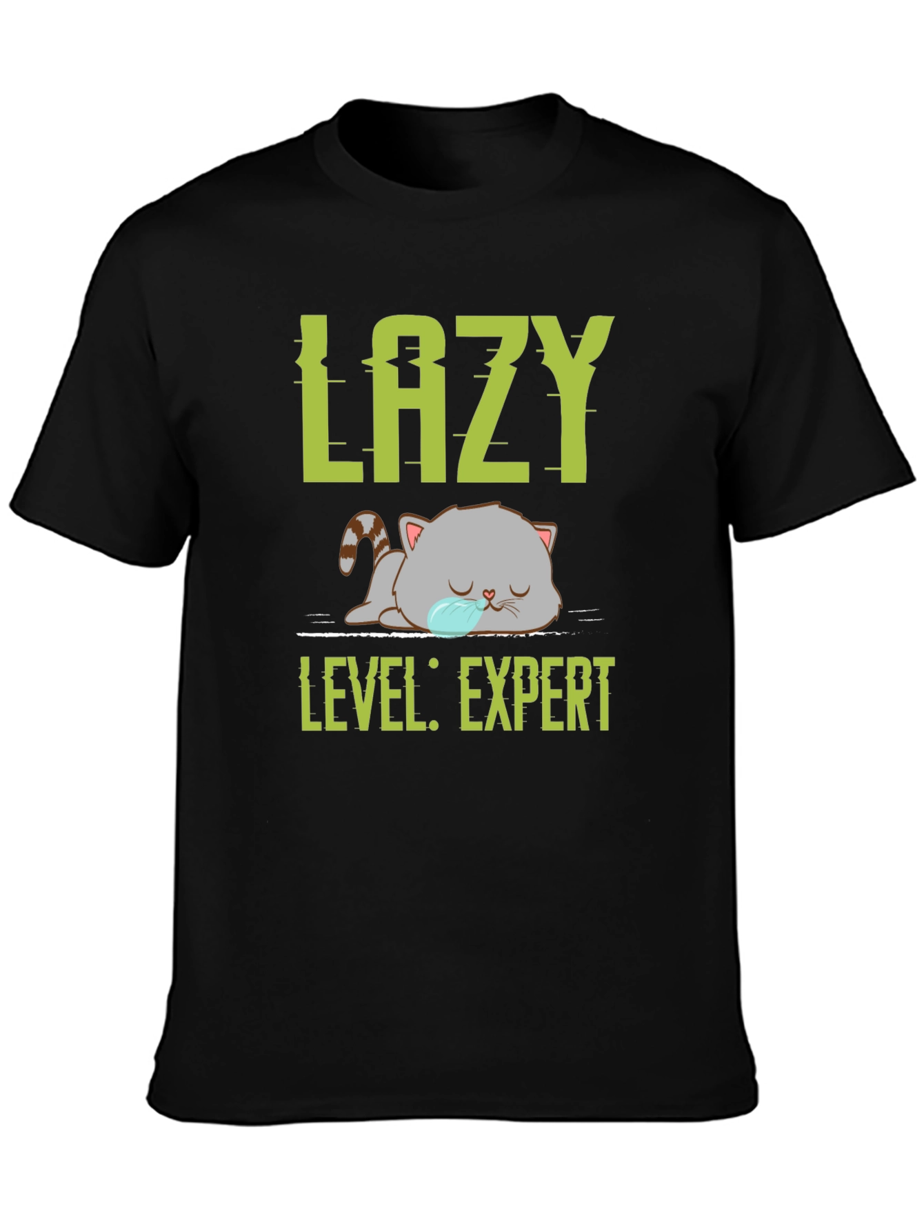 Lazy Expert Cat Graphic Tee - Black
