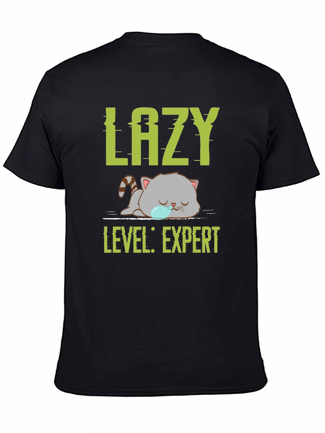 Lazy Expert Cat Graphic Tee - Black