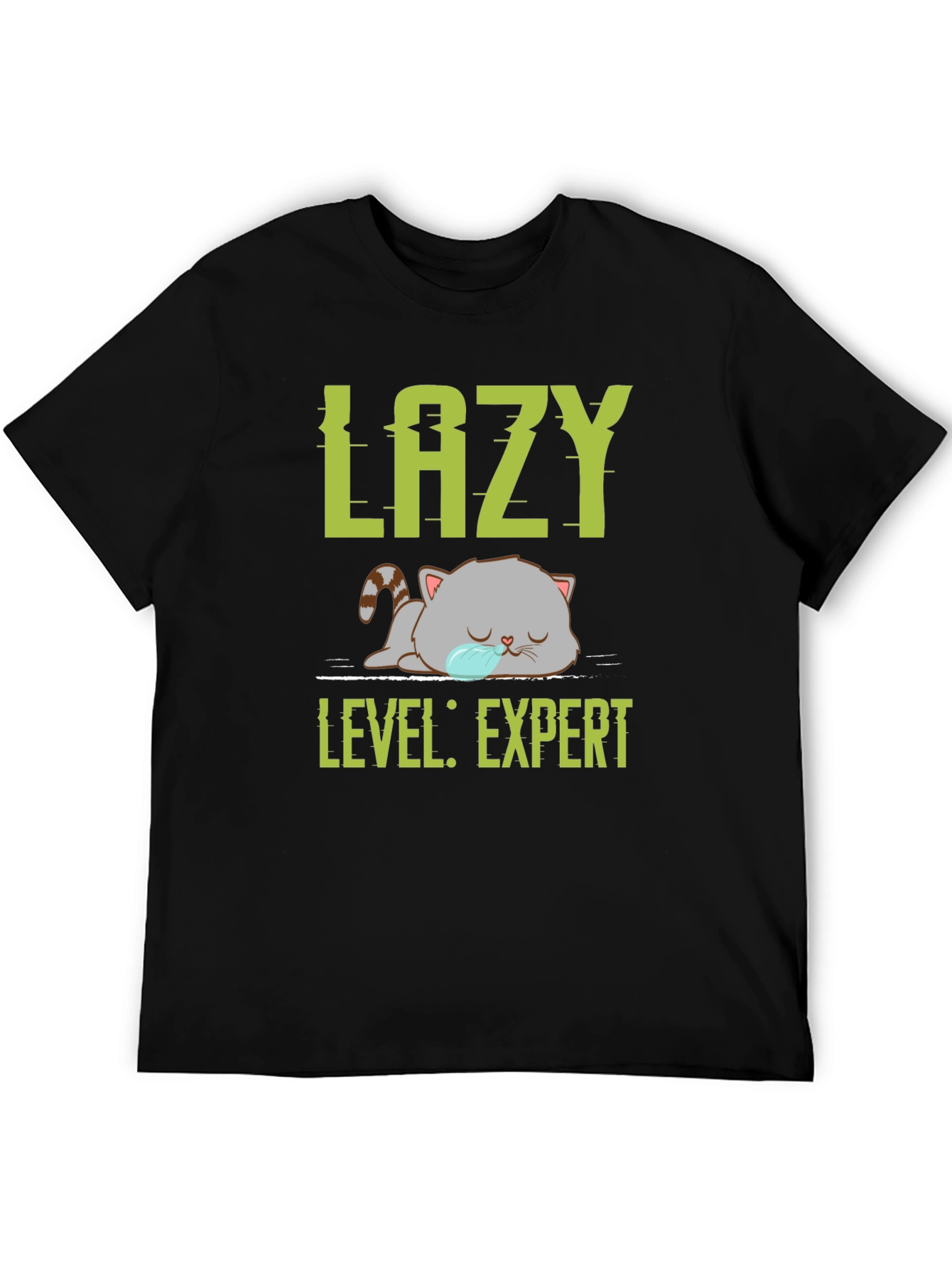 Lazy Expert Cat Graphic Tee - Black