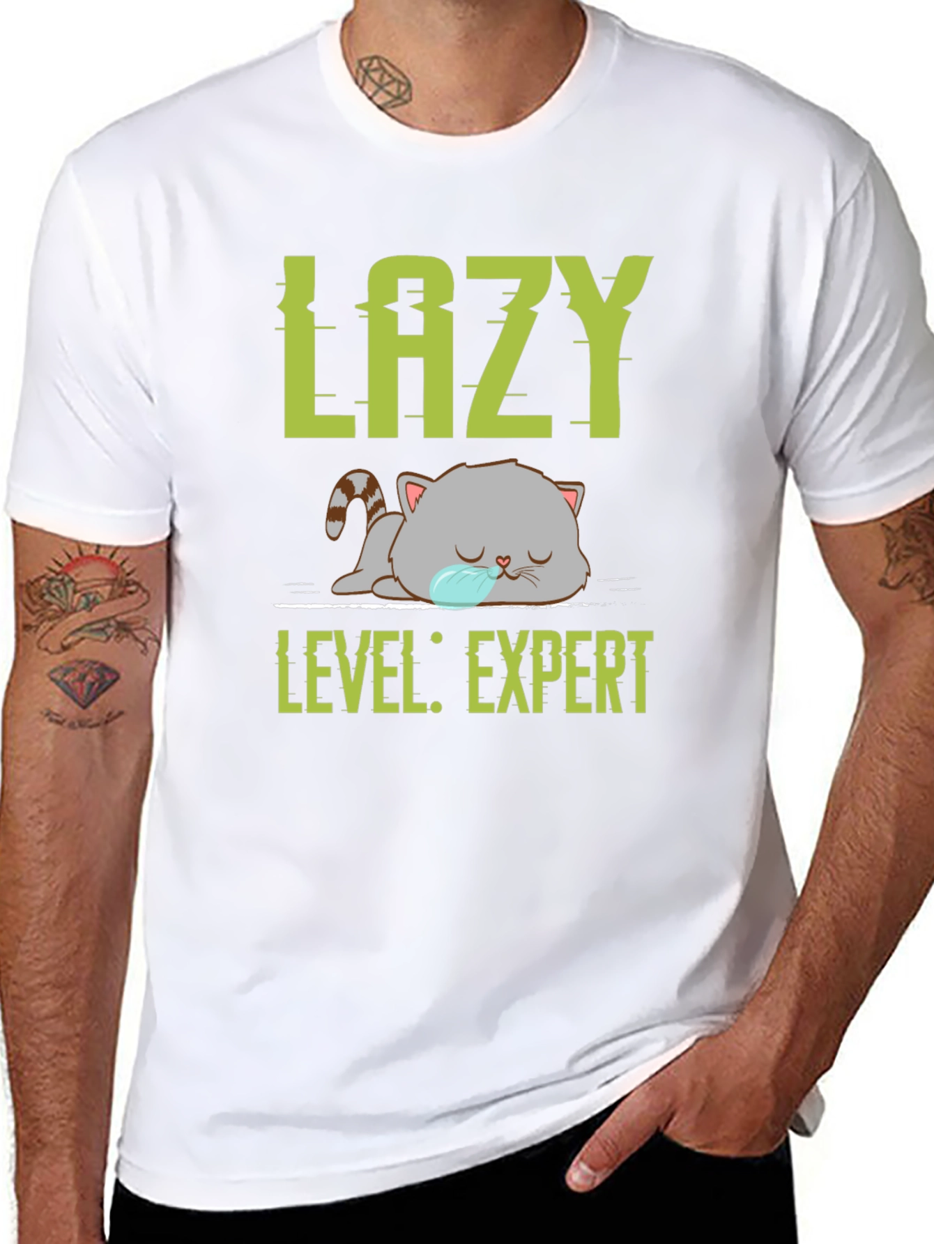 Lazy Expert Cat Graphic Tee - Black