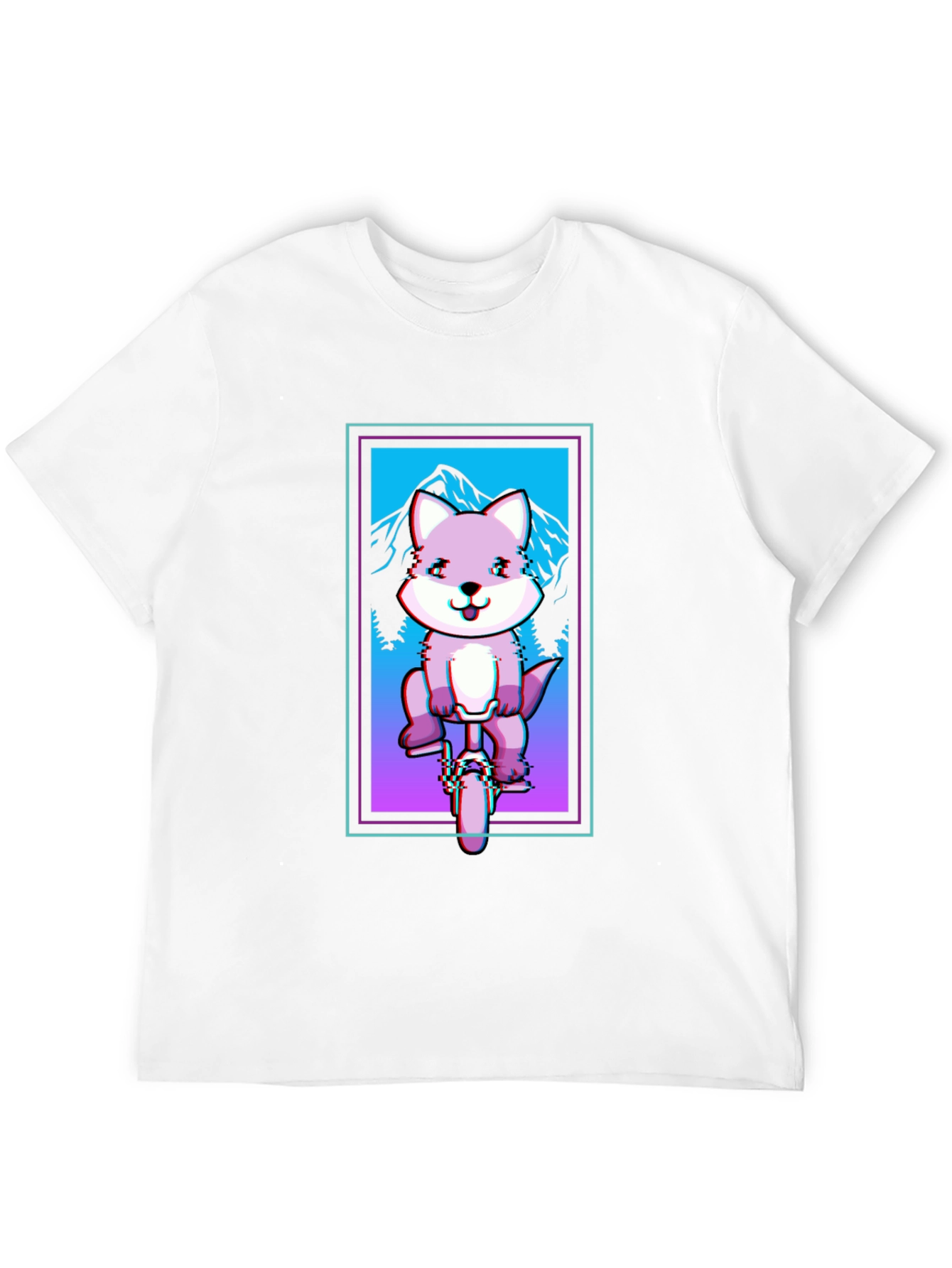 Fox on Unicycle T-Shirt - Glitch Art Style