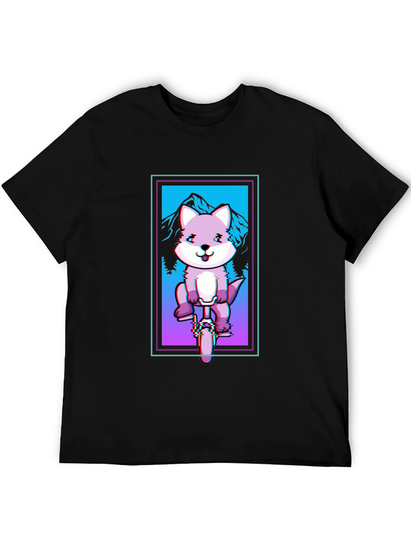 Fox on Unicycle T-Shirt - Glitch Art Style
