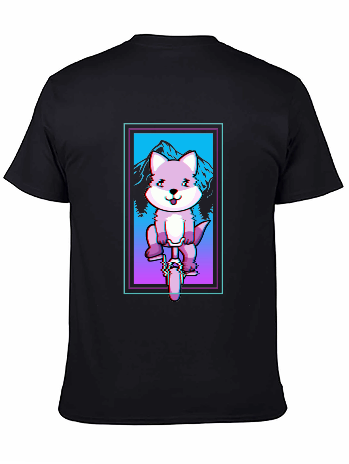 Fox on Unicycle T-Shirt - Glitch Art Style