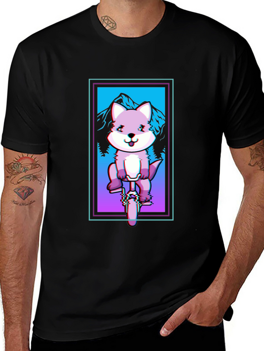 Fox on Unicycle T-Shirt - Glitch Art Style