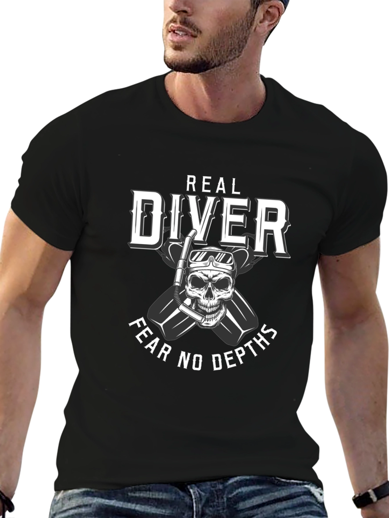 Real Diver T-Shirt - Fear No Depths Scuba Design