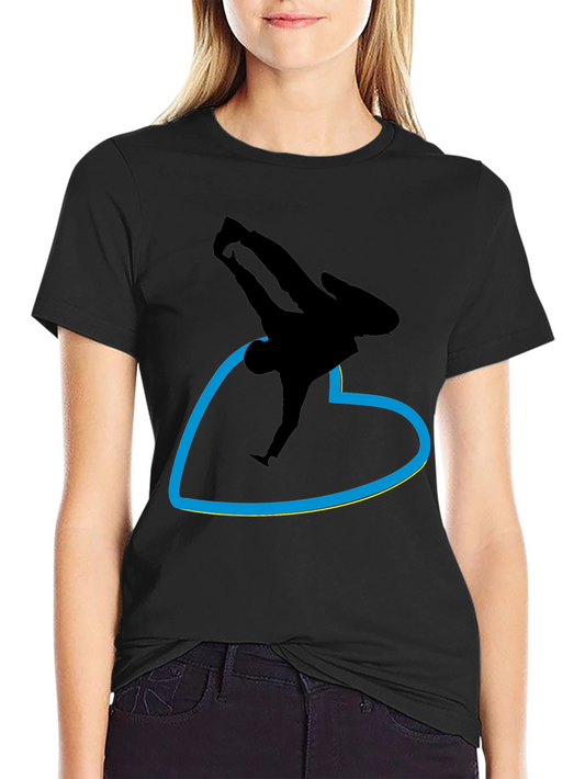 Black T-Shirt with Breakdancer Heart Graphic