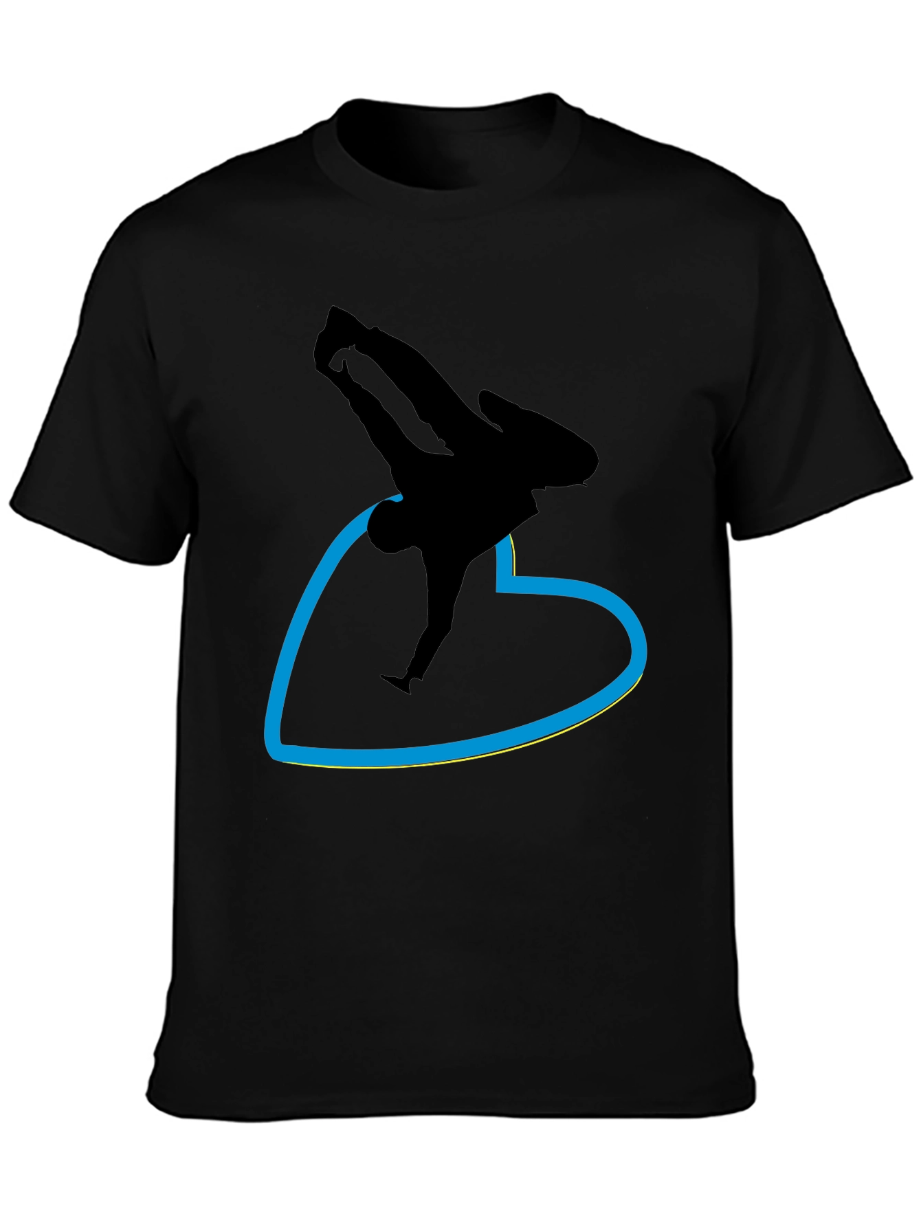 Black T-Shirt with Breakdancer Heart Graphic