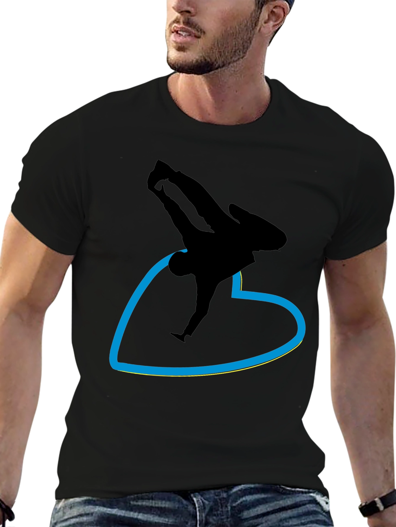Black T-Shirt with Breakdancer Heart Graphic