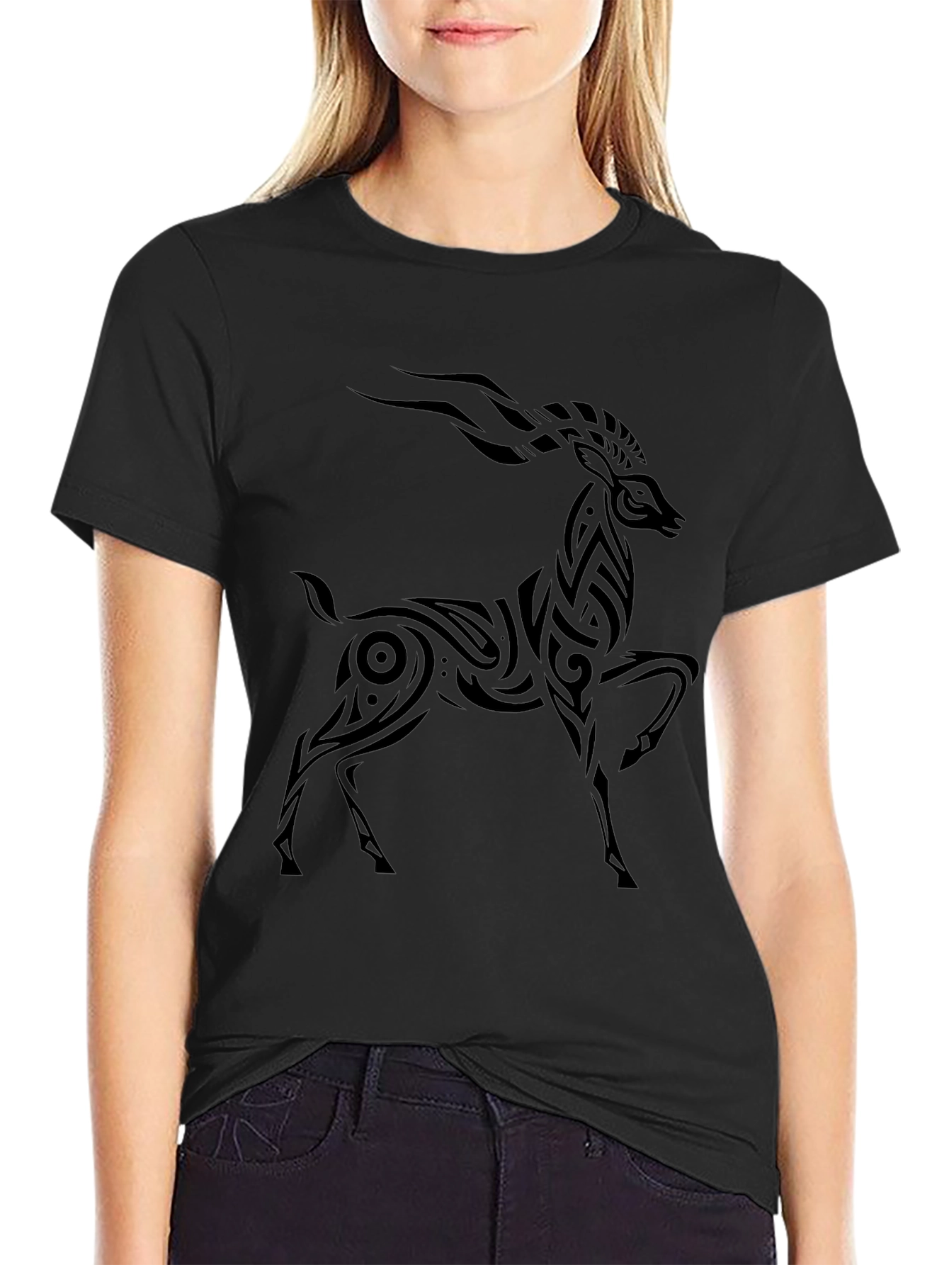 Tribal Gazelle Black T-Shirt | Unique Graphic Tee