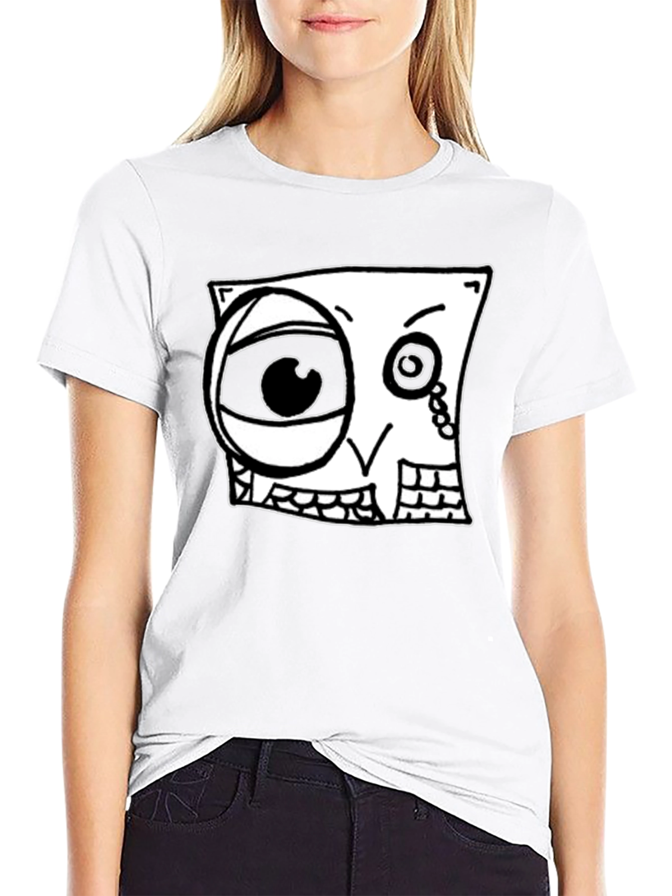 Abstract Cartoon Face Graphic Black T-Shirt