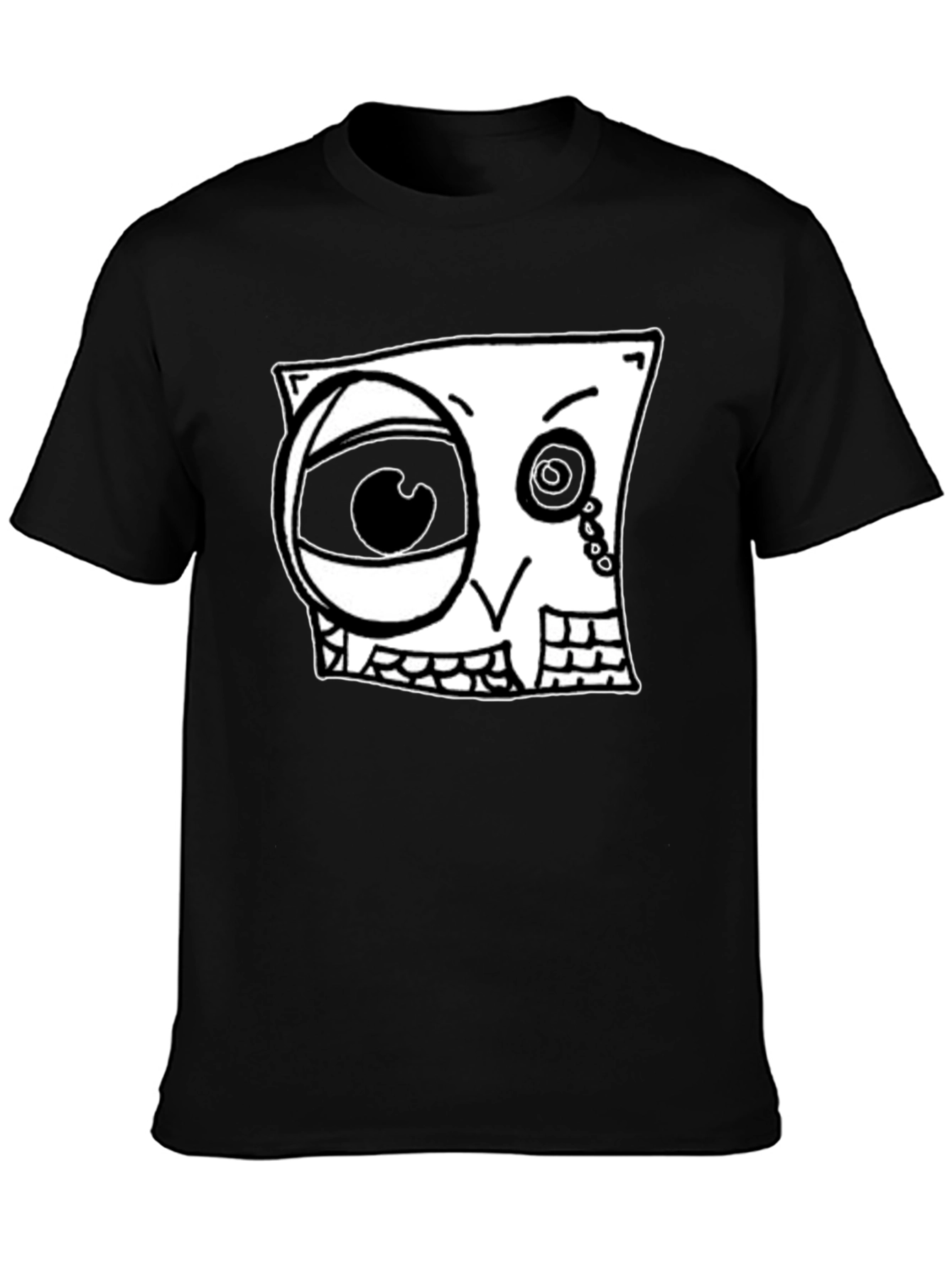 Abstract Cartoon Face Graphic Black T-Shirt