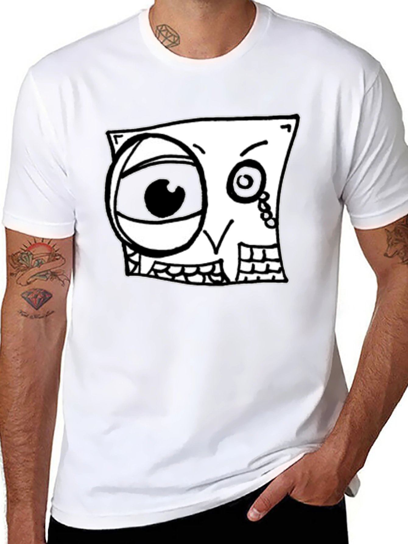 Abstract Cartoon Face Graphic Black T-Shirt