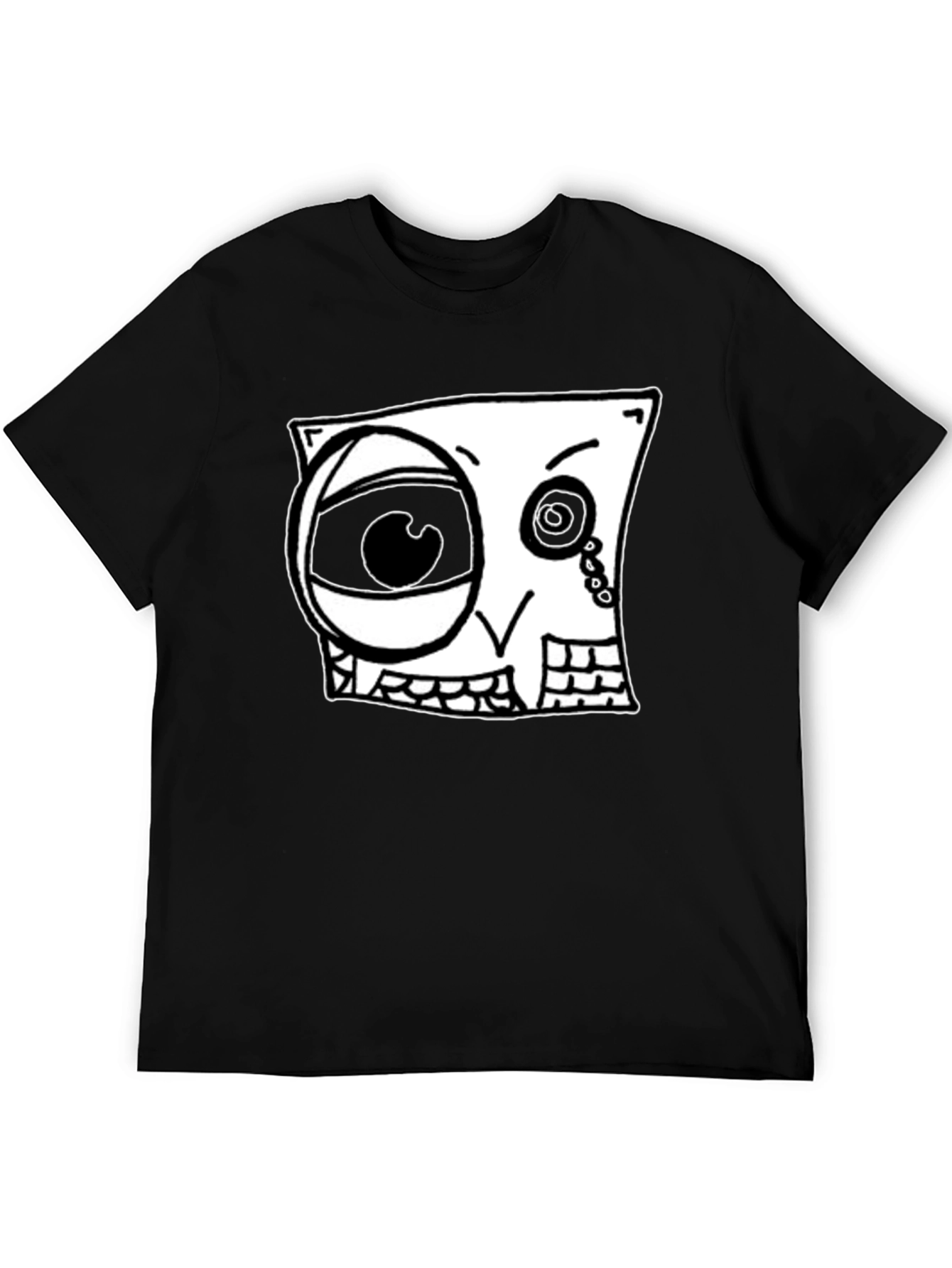 Abstract Cartoon Face Graphic Black T-Shirt