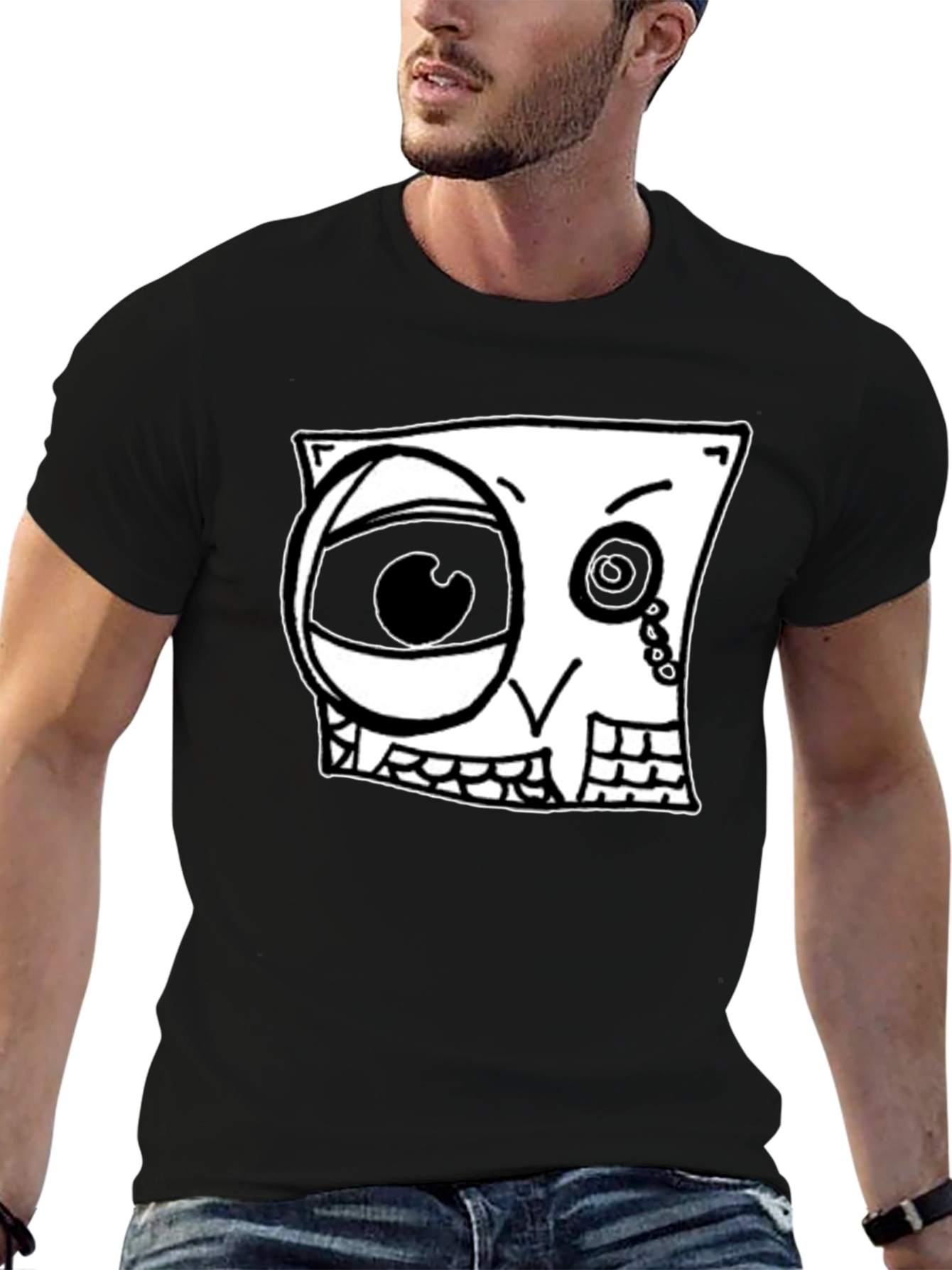 Abstract Cartoon Face Graphic Black T-Shirt