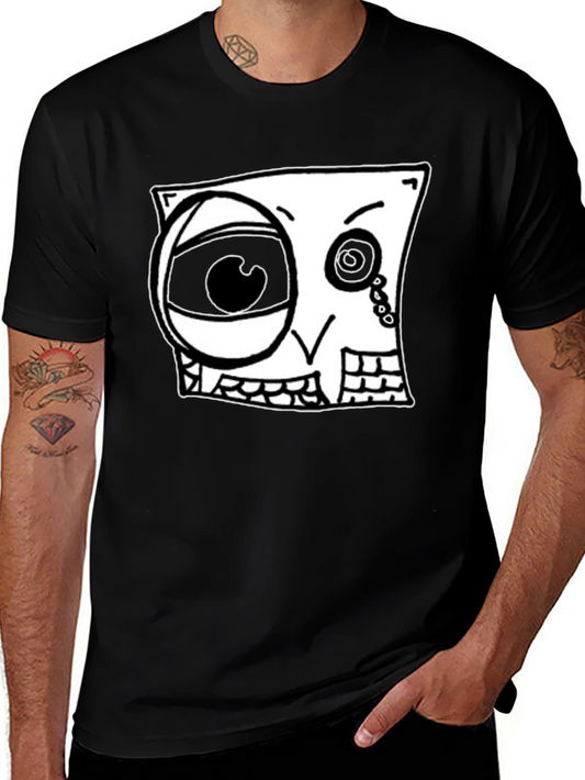 Abstract Cartoon Face Graphic Black T-Shirt